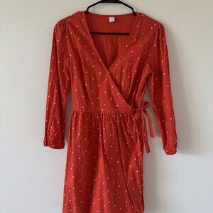 Old Navy Women's Red White Floral Elastic Waist Wrap Dress Size XS